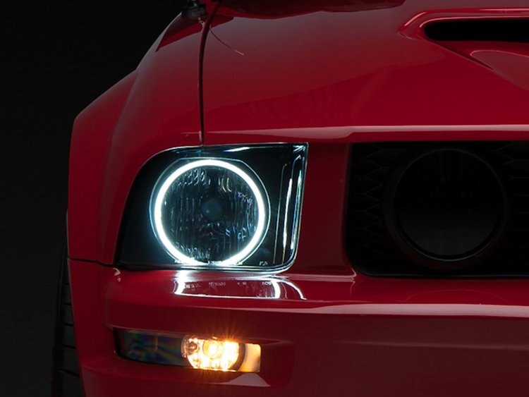 49121 Axial Series CCFL Halo Projector Headlights for 2005-2009 Ford Mustang GT V6, Black Housing [Smoked Lens]