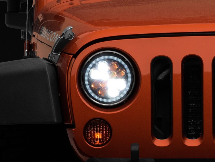 J108047 Axial Spider LED Headlight w/ Amber DRL for 1997-2018 Jeep Wrangler TJ/JK, Chrome Housing [Clear Lens]