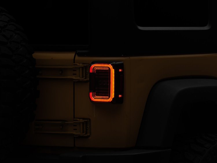 J138358 Axial Series LED Halo Tail Lights for 2007-2018 Jeep Wrangler JK, Black Housing (Dark Smoked Lens)