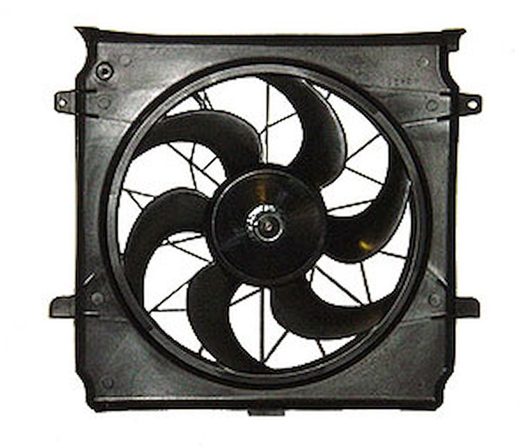 RAD/CON COOLING FAN ASSY BLADE/MOTOR/SHROUD W/O TOWING LIBERTY 2.4L 02-04 3.7L 02-03