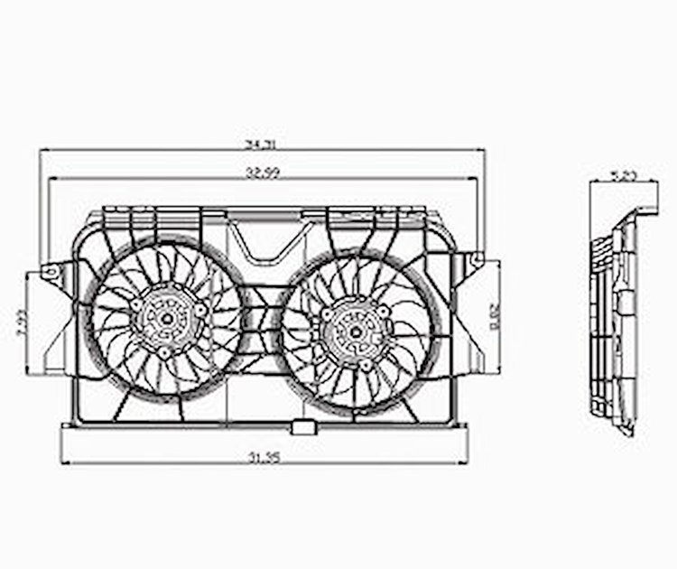RAD/CON COOLING FAN ASSY BLADE/MOTOR/SHROUD CARAVAN/VOYAGER/TOWN COUNTRY 01/31/05-07