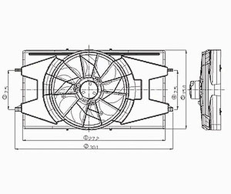 RAD/CON COOLING FAN ASSY BLADE/MOTOR/SHROUD W/ 2.2L ENG ION SDN 03-07