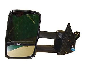 LH DR MIRROR POWER HEATED TEXT BLK MANUAL FLDG TELESCOPIC TOW TYPE W/O SIGN AL SILVERADO 03-07
