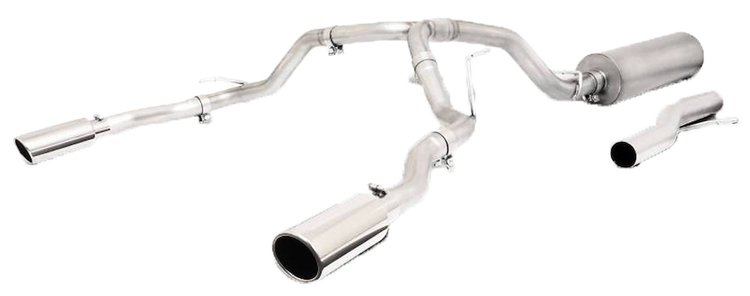 Split Rear Cat-Back Exhaust System for Late-Model Chevrolet Tahoe, GMC Yukon Denali, Cadillac Escalade 6.2L [Polished Tips]