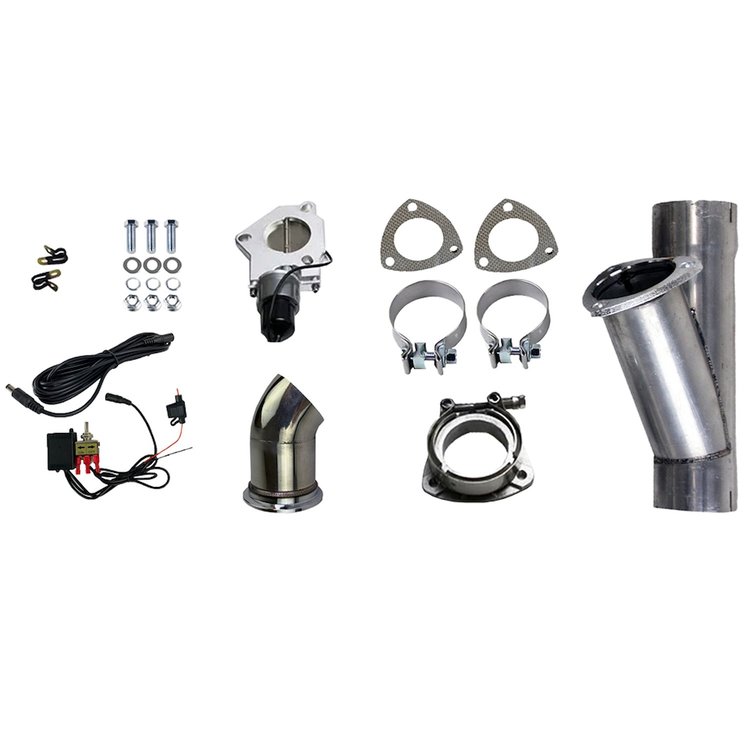 303525 Electronic Exhaust Cutout Kit, 2.5 in. (63 mm), Aluminized Mild Steel, w/Slip Fit And Band Clamps
