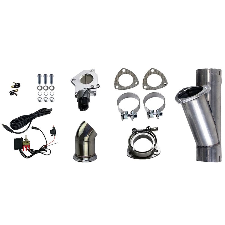 303530 Electronic Exhaust Cutout Kit, 3.0 in. (76 mm), Aluminized Mild Steel, w/Slip Fit And Band Clamps