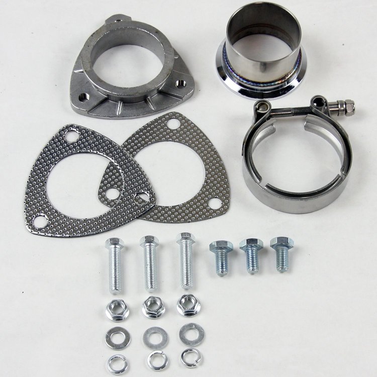 307525-3 V Band To Straight Connection, 2.5 in. 63 mm., w/Gaskets, Converts 3-Bolt Collector to V Band Flange w/Clamp And