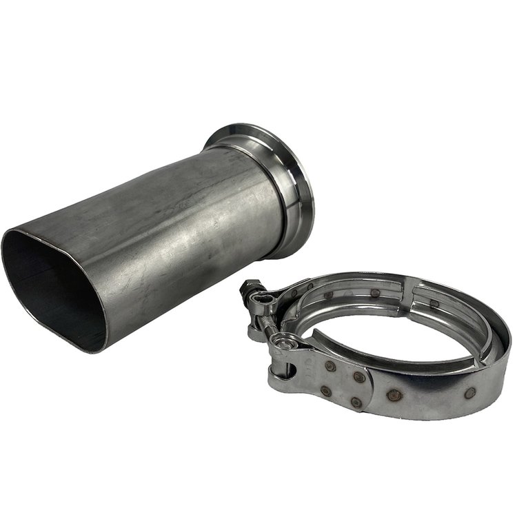 313533 Exhaust Pipe Adapter, 3 in. Round to 3 in. Oval, w/V-Band Connection, Includes Weld On V-Band And Clamp