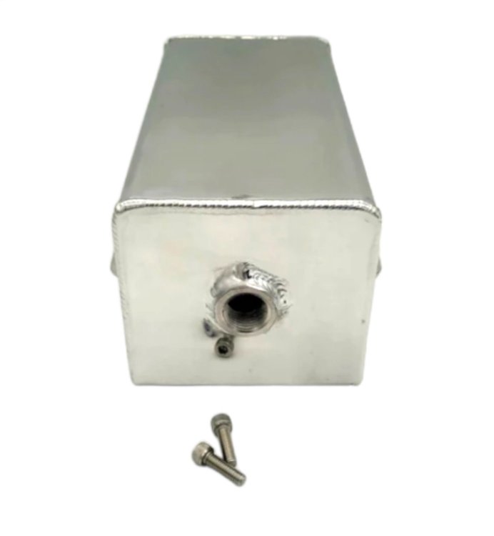 500301 Radiator Expansion Tank, 50 oz, Rectangular, Polished, Alumium, 3/8 in. NPT Inlet, 1/2 in NPT Outlet