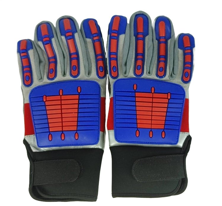 706527 Off Road Style Work Gloves, Red/Blue/Gray And Black, Medium