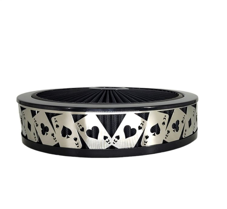 750015 Air Filter Assembly, Blingz Beauty Bandz, Aces Wild Grill Insert, 14 in. x 3 in. Black Filter Element, Black Chrome Lip