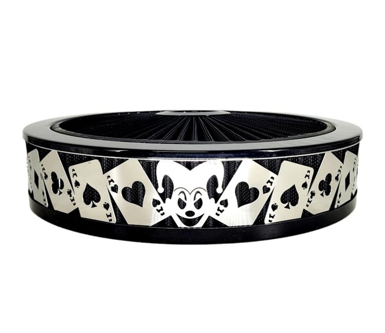 750016 Air Filter Assembly, Blingz Beauty Bandz, Jokers Grill Insert, 14 in. x 3 in. Black Filter Element, Black Chrome Lip