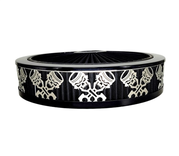 750017 Air Filter Assembly, Blingz Beauty Bandz, Skullz And Rods Grill Insert, 14 in. x 3 in. Black Filter, Black Chrome Lip