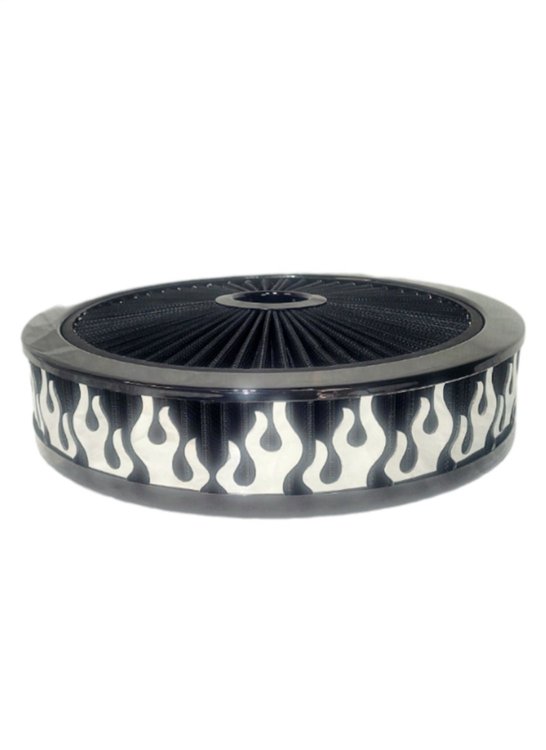 750018 Air Filter Assembly, Blingz Beauty Bandz, Flames Grill Insert, 14 in. x 3 in. Black Filter Element, Black Chrome Lip