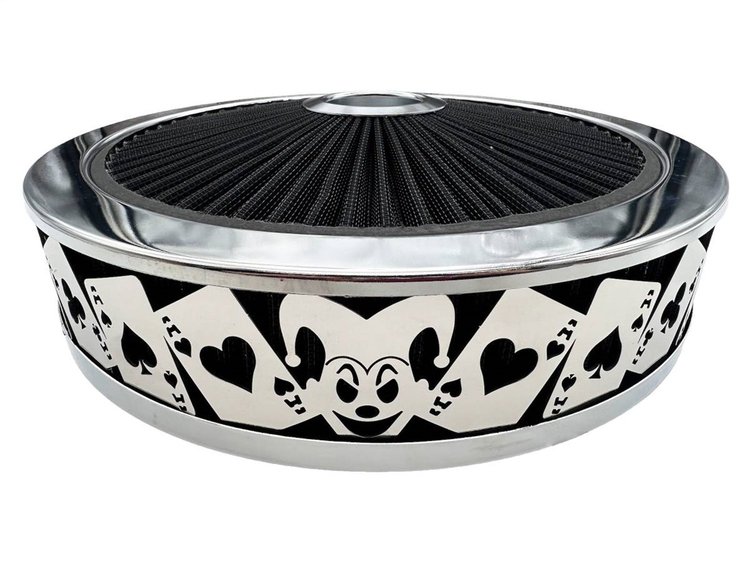 750029 Air Filter Assembly, Blingz Beauty Bandz, Jokers Grill Insert, 14 in. x 3 in. Black Filter Element, Bright Chrome Lip