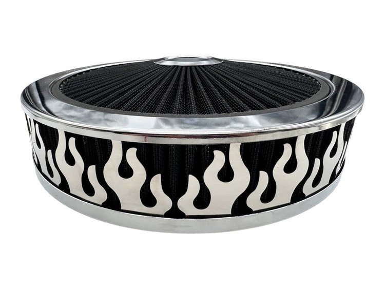 750031 Air Filter Assembly, Blingz Beauty Bandz, Flames Grill Insert, 14 in. x 3 in. Black Filter Element, Bright Chrome Lip