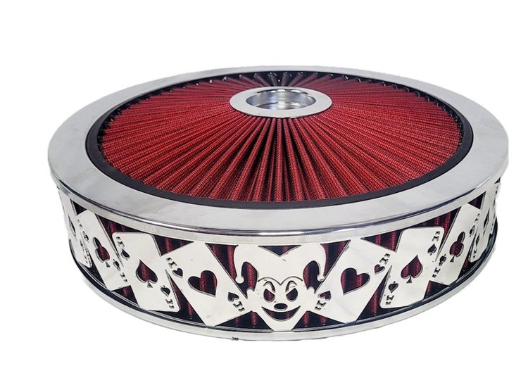 750042 Air Filter Assembly, Blingz Beauty Bandz, Jokers Grill Insert, 14 in. x 3 in. Red Filter Element, Bright Chrome Lip