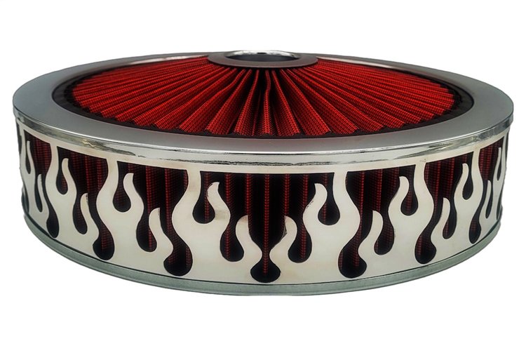 750044 Air Filter Assembly, Blingz Beauty Bandz, Flames Grill Insert, 14 in. x 3 in. Red Filter Element, Bright Chrome Lip