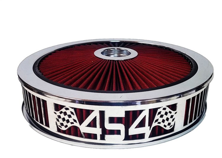 750050 Air Filter Assembly, Blingz Beauty Bandz, 454 Grill Insert, 14 in. x 3 in. Red Filter Element, Bright Chrome Lip