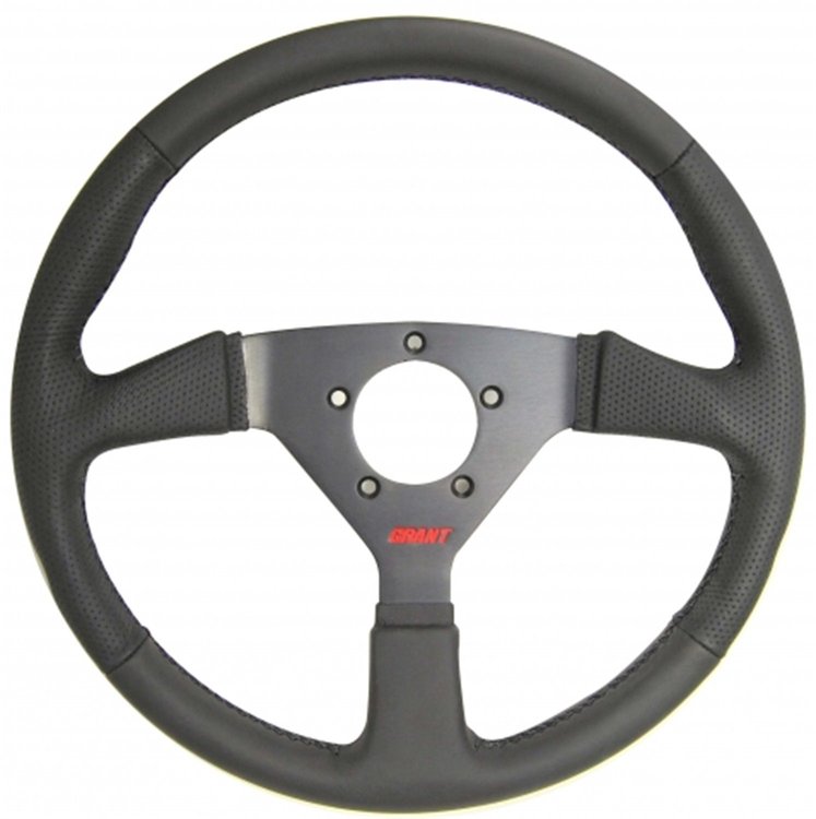 Corsa GT Steering Wheel Black Perforated and Black Solid Leather Grip 3-Spoke - Black