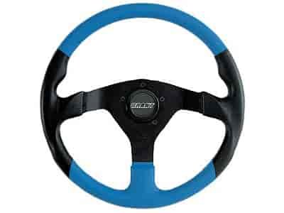 Corsa GT Steering Wheel Black Perforated and Blue Solid Leather Grip 3-Spoke - Black