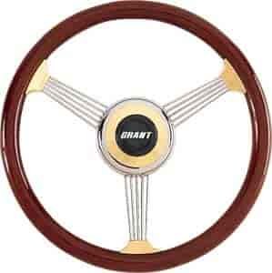 Gold Banjo Style Steering Wheel Mahogany Wood Grip
