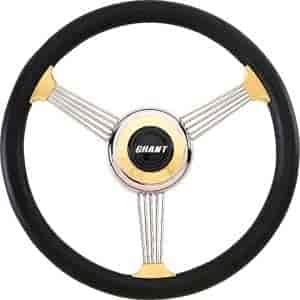 Gold Banjo Style Steering Wheel Black Leather Grip