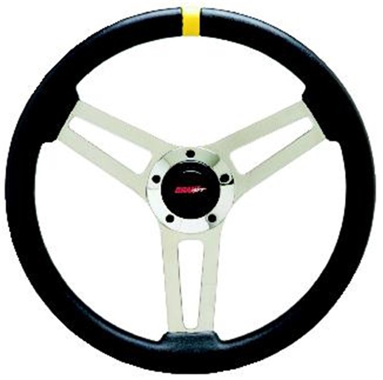 Classic 3-Spoke Steering Wheel Leather-Grain Black Vinyl with Yellow Topmarker