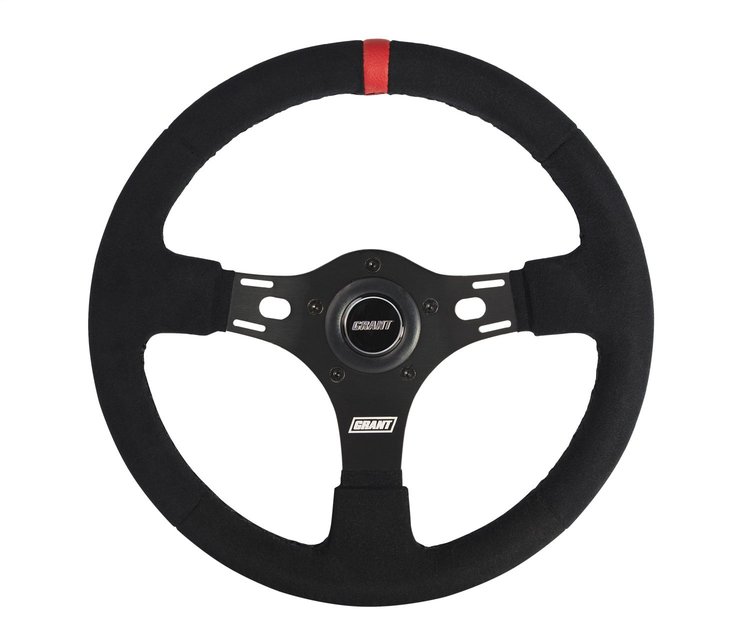 1081 Suede-Series Steering Wheel, 13 in. Diameter, Black w/Red Stripe