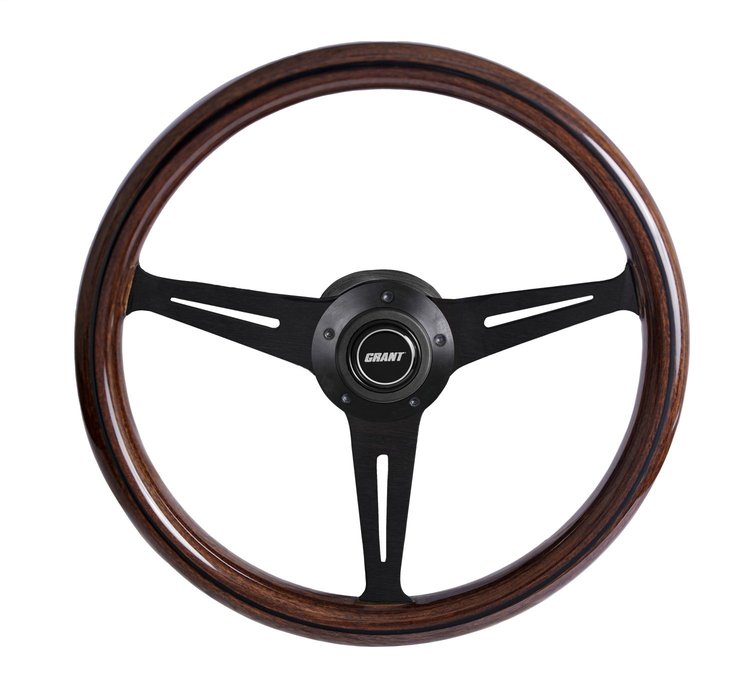 1176 Collectors Black Line Steering Wheel, Mahogany Grip, Black Spoke