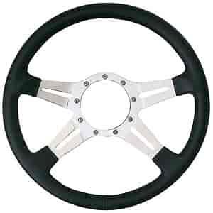 LeMans Steering Wheel Black Hand Stitched Leather Grained Vinyl Grip