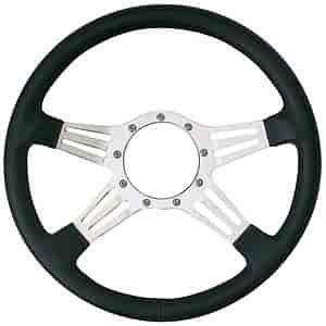 LeMans Steering Wheel Black Hand Stitched Leather Grained Vinyl Grip