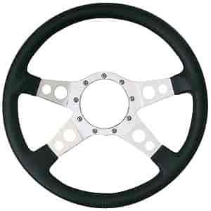 LeMans Steering Wheel Black Hand Stitched Leather Grained Vinyl Grip