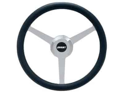 Lakester Billet Steering Wheel Solid 3-spoke Black leather grip