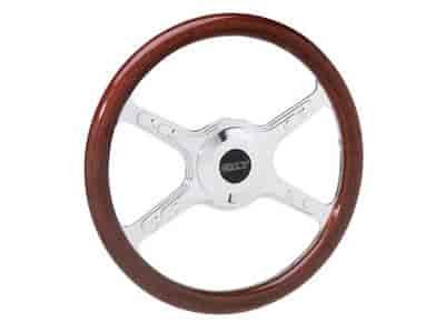 Delahaye Billet Steering Wheel Solid 4-spoke Mahogany wood grip