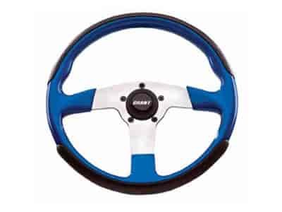 Fibertech Series Steering Wheels Textured Fibertech Grip - High Gloss Blue 3-Spoke - Polished Aluminum 13-1/2" Diameter