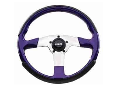 Fibertech Series Steering Wheels Textured Fibertech Grip - High Gloss Purple 3-Spoke - Polished Aluminum 13-1/2" Diameter