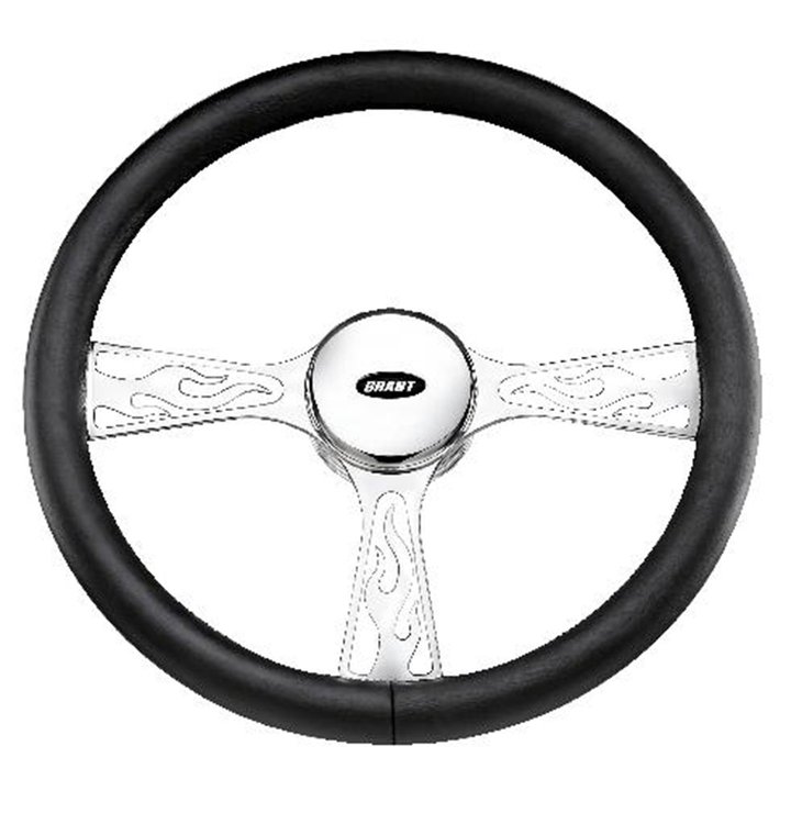 Flame Heritage Collection Steering Wheel Black Leather Wheel Trim 14-3/4" Diameter