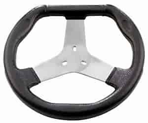 Kart Model "D" Shaped Steering Wheel Black Molded Polyurethane Grip 3-Spoke - Silver 11-3/4" Diameter 1-3/8" Dish
