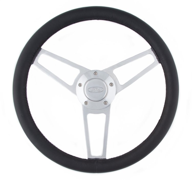 1902 Billet Series Leather Steering Wheel Kit for 1969-1991 Select Ford Cars Trucks & SUVs [Polished]