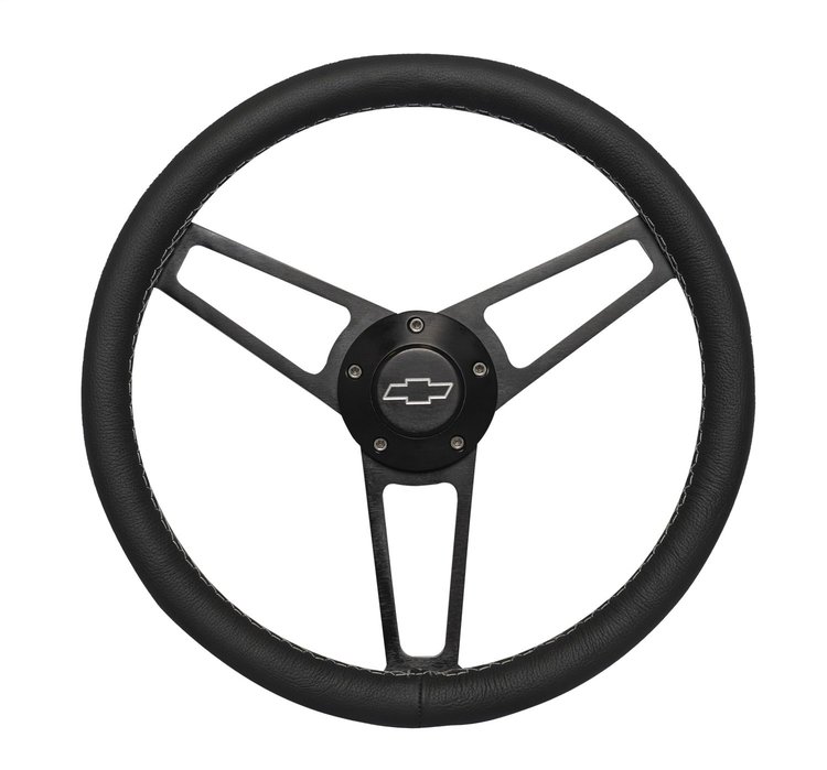 1906-2 Billet Series Leather Steering Wheel Kit for 1970-1975 Select Chevrolet GM Trucks Vans & SUVs [Black]