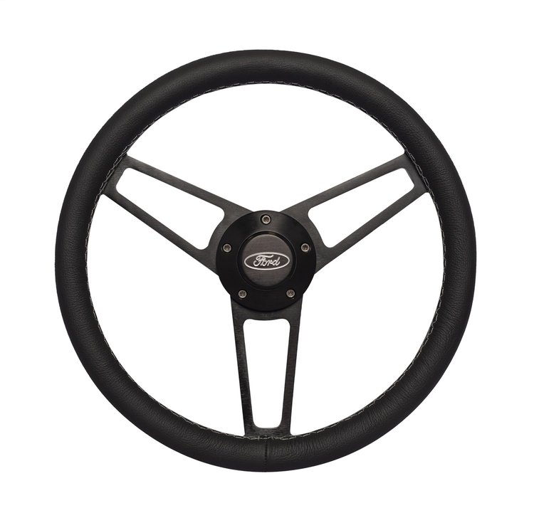 1907-1 Billet Series Leather Steering Wheel Kit for 1970-1991 Select Ford Cars Trucks & SUVs [Black]