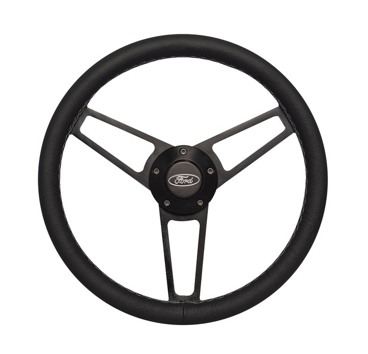 1907 Billet Series Leather Steering Wheel Kit for 1970-1991 Select Ford Cars Trucks & SUVs [Black]