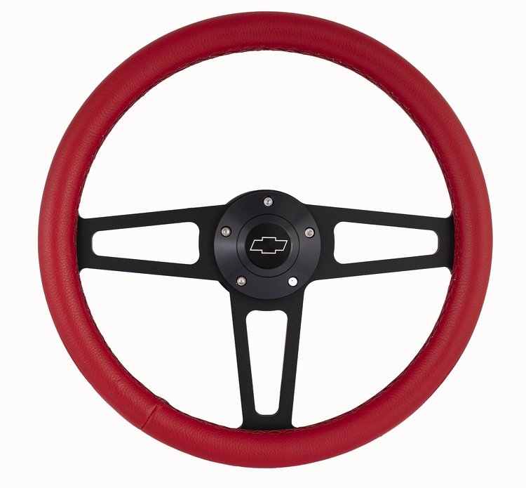 1916R Billet T Series Red Wrapped Black Spoke Steering Wheel w/Chevrolet Logo & Install Kit