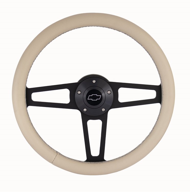 1916T Billet T Series Tan Wrapped Black Spoke Steering Wheel w/Chevrolet Logo & Install Kit