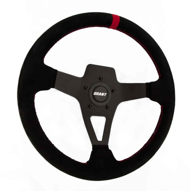 Edge Series Black Suede Steering Wheel with Racing Center Stripe
