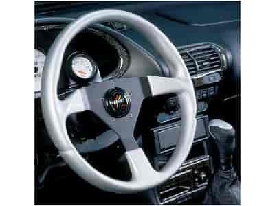 F/X Splash Steering Wheel High Gloss Hand Grip 3-Spoke - Silver/Black Polished Aluminum 13-1/2" Dia., 3-1/2" Dish