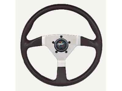 F/X Splash Steering Wheel High Gloss Hand Grip 3-Spoke - Black Polished Aluminum 13-1/2" Dia., 3-1/2" Dish