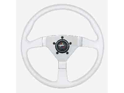F/X Splash Steering Wheel High Gloss Hand Grip 3-Spoke - White Polished Aluminum 13-1/2" Dia., 3-1/2" Dish
