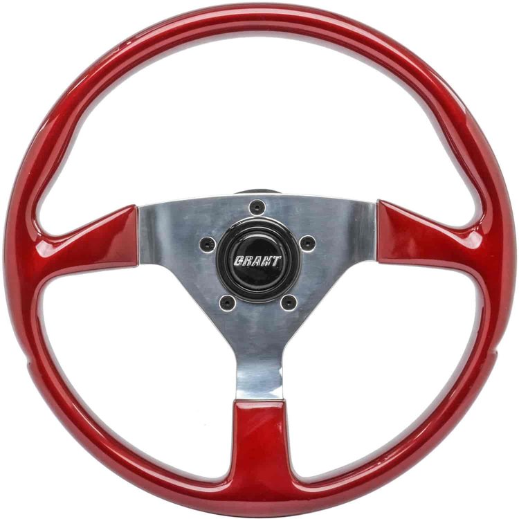 F/X Splash Steering Wheel High Gloss Hand Grip 3-Spoke - Dark Red Polished Aluminum 13-1/2" Dia., 3-1/2" Dish